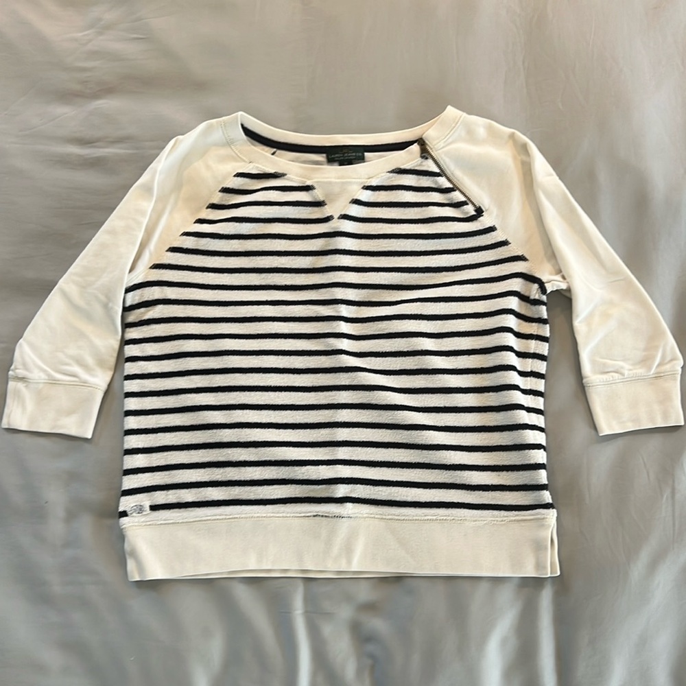 Ralph Lauren sweater size medium navy and ivory cropped sleeves